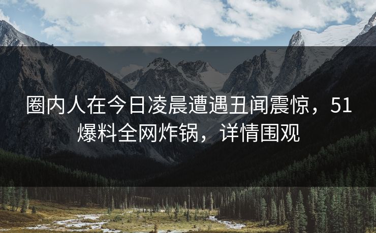 圈内人在今日凌晨遭遇丑闻震惊，51爆料全网炸锅，详情围观